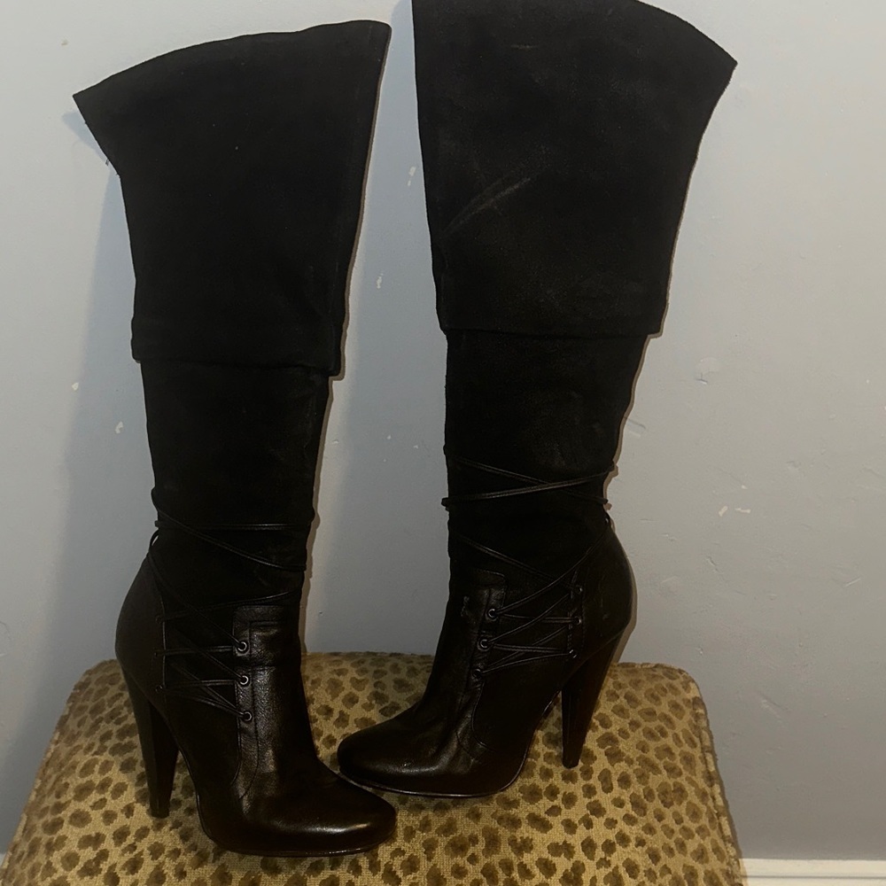 Aldo’s Elegant Black Suede & Leather Knee-High Women's Boots Size 9.5